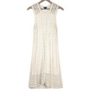THEORY Linen Blend Crochet Sleeveless Midi Shift Dress Sz S Ivory Lined Boho